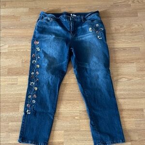 Sahalie Blue Embroidered Straight Leg Jeans